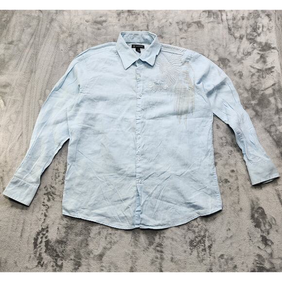INC International Concepts Shirt Mens XL Blue Linen Embroidered Wings Summer - Picture 1 of 10